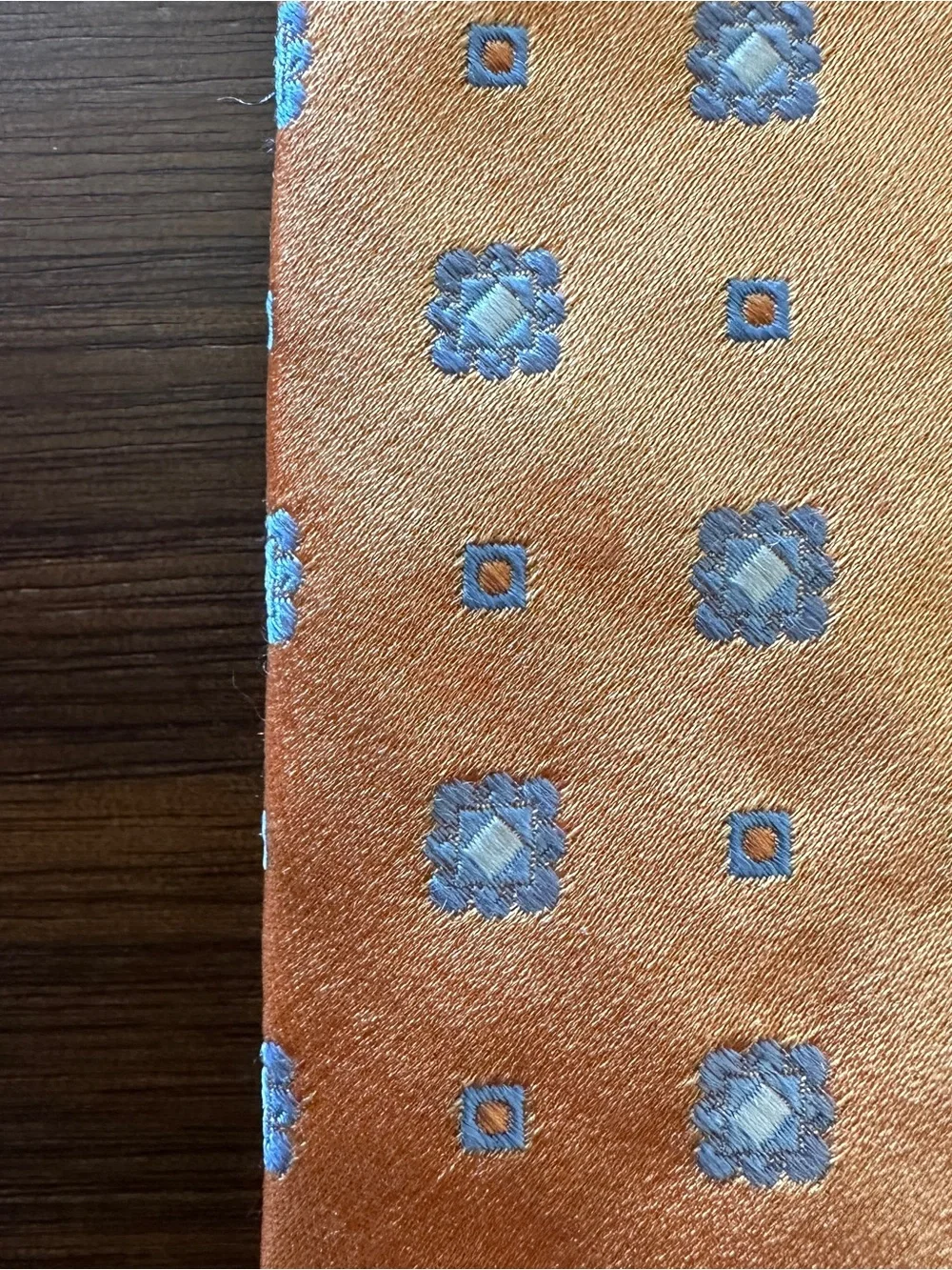 Brooks Brothers Orange Silk Tie with Light Blue Medallions